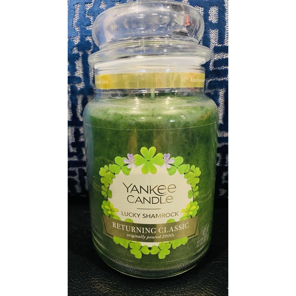 Yankee Candle Lucky Shamrock ~ St Patricks Large 22oz RARE White Label New